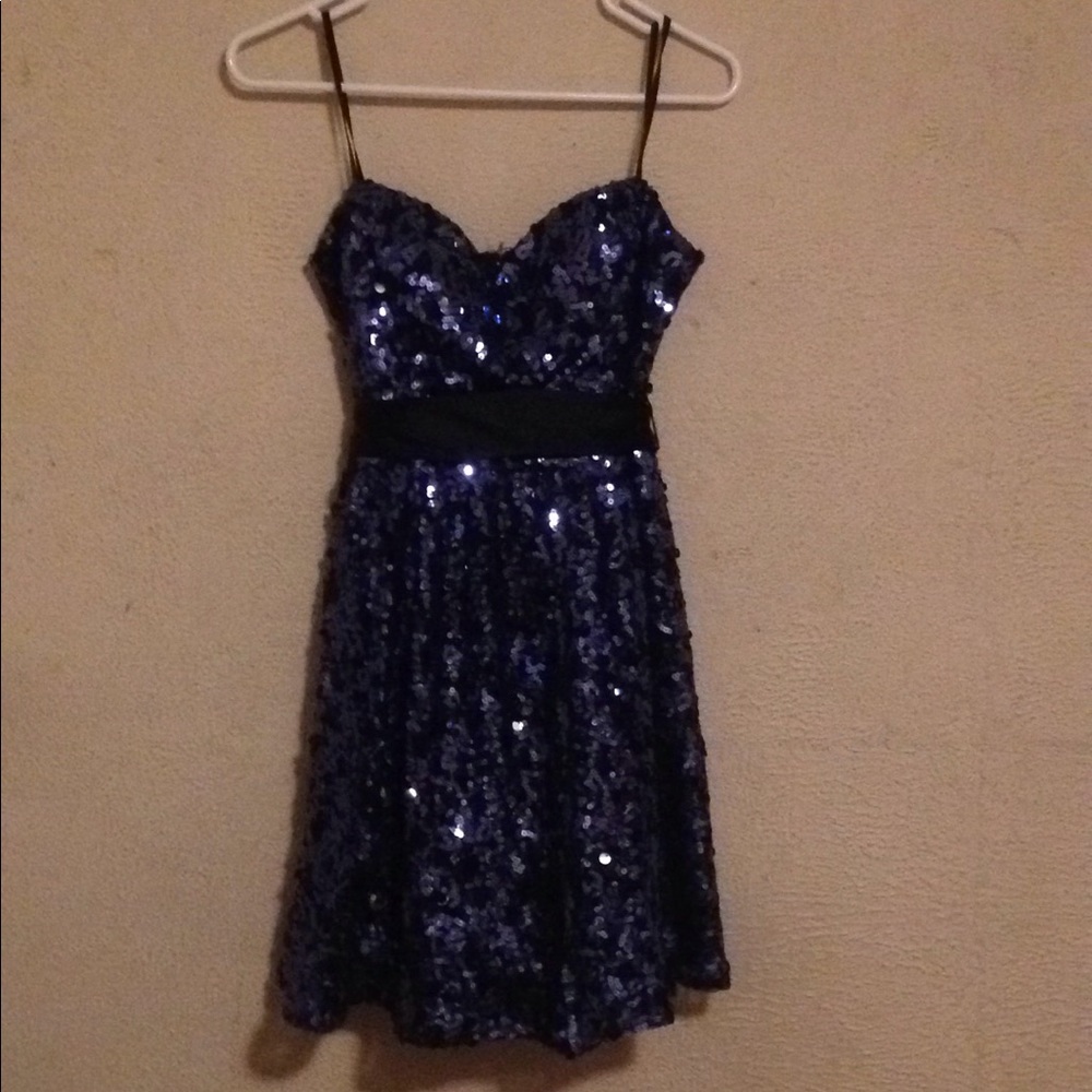 Strapless sequin navy dress
